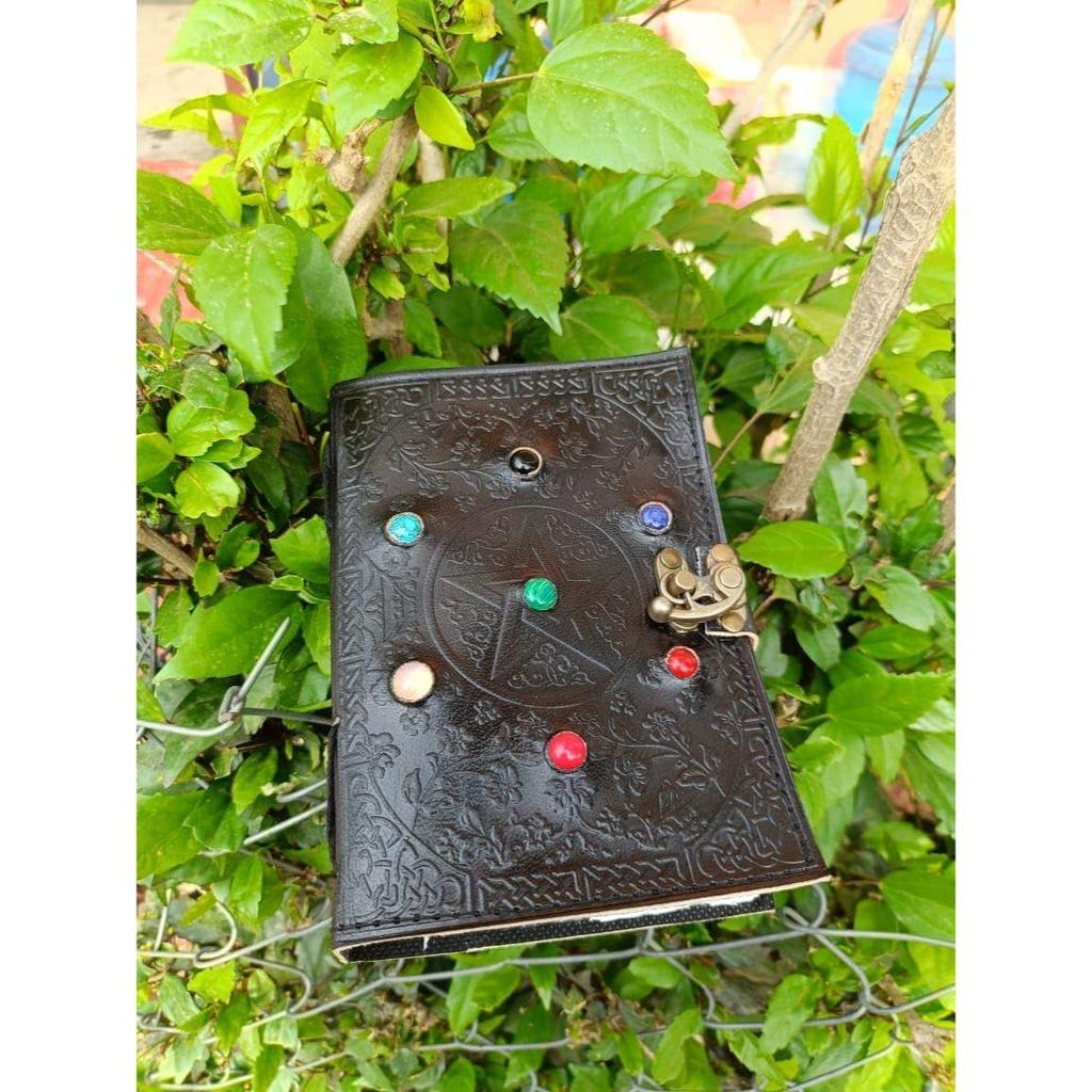 Mateshwari Leather Journal Pentagon Star Seven Stone Embossed The Book Of Shadow Writers Poetry Book Sketchbook Pagan Wicca Pentacle 7X5
