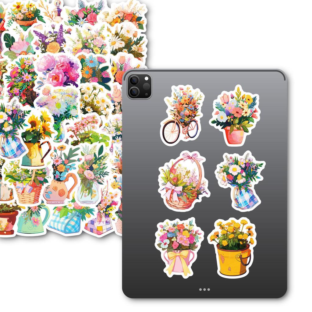 50/100PCS Flowers Handheld Various Flowers Graffiti Stickers Booklet Luggage Decoration Notebook Stationery Pen Holder Stickers