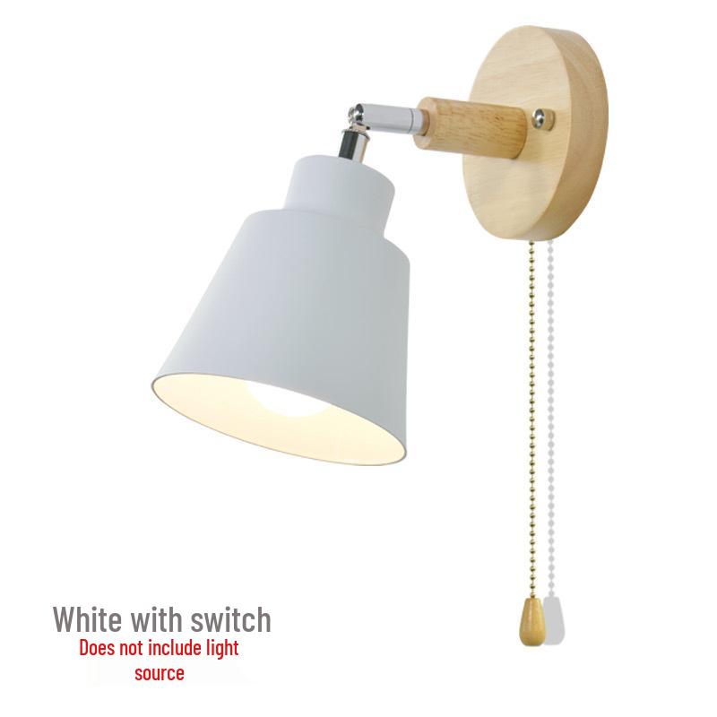 Modern Minimalist Nordic Macaron Bedside Wall Lamp with Wooden Pull Switch for Living Room or Restaurant Decor