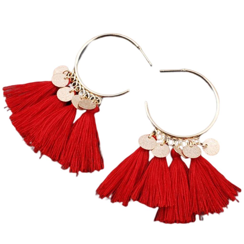 Chandelier Earrings Bohemian Sector Shape Tassel Ear Dangle Fringe Hoop Valentines Day Gift for Beach Girls Accessories