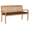 Stackable Garden Bench and Cushion, 159 Cm vidaXL Solid Teak Wood.