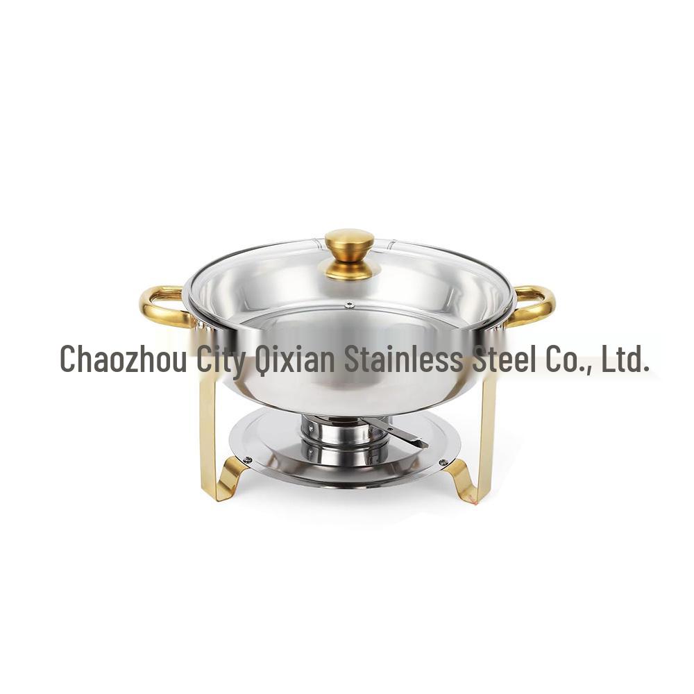 Small Round Stainless Steel Buffet Stove - Gold Alcohol Heater for Hotels and Restaurants