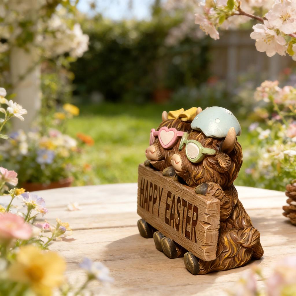 Påskko-figur, skotsk hartsskulptur, en present till kalvälskare, vårhem, kök, flerskiktad bricka för bordsdekoration.