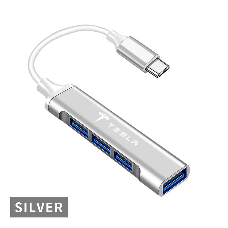 1Pc Type-C Turn USB Adapter Multi Port Distributor Hub Car Goods For Tesla Model S Model X Model Y Model 3 Roadster SpaceX Accessory