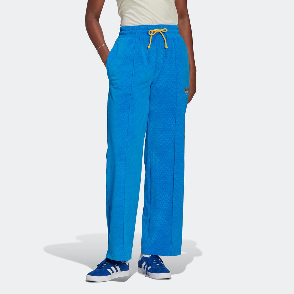 Adidas Originals Velour Track Pants With Embroidered Trefoil Logo And Elastic Slim Fit Women Bottoms Blue IB2048