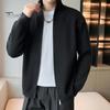 Men Sweater Coat Zipper Closure Knit Elastic Long Sleeves Stand Collar Outerwear Pure Color Casual Cardigan Daily Wear School Mid Length Jacket