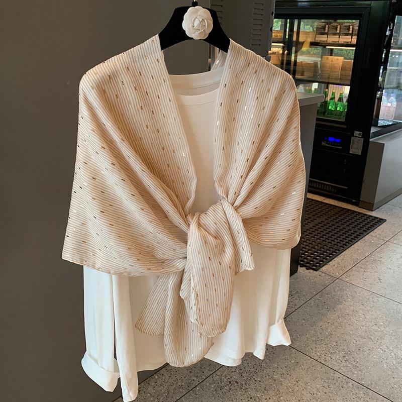 Silk Scarf Women's Summer Korean Version Versatile Thin Gauze Cotton and Linen Scarf Blue Feather Fringed Beach Towel Sun Protection Shawl