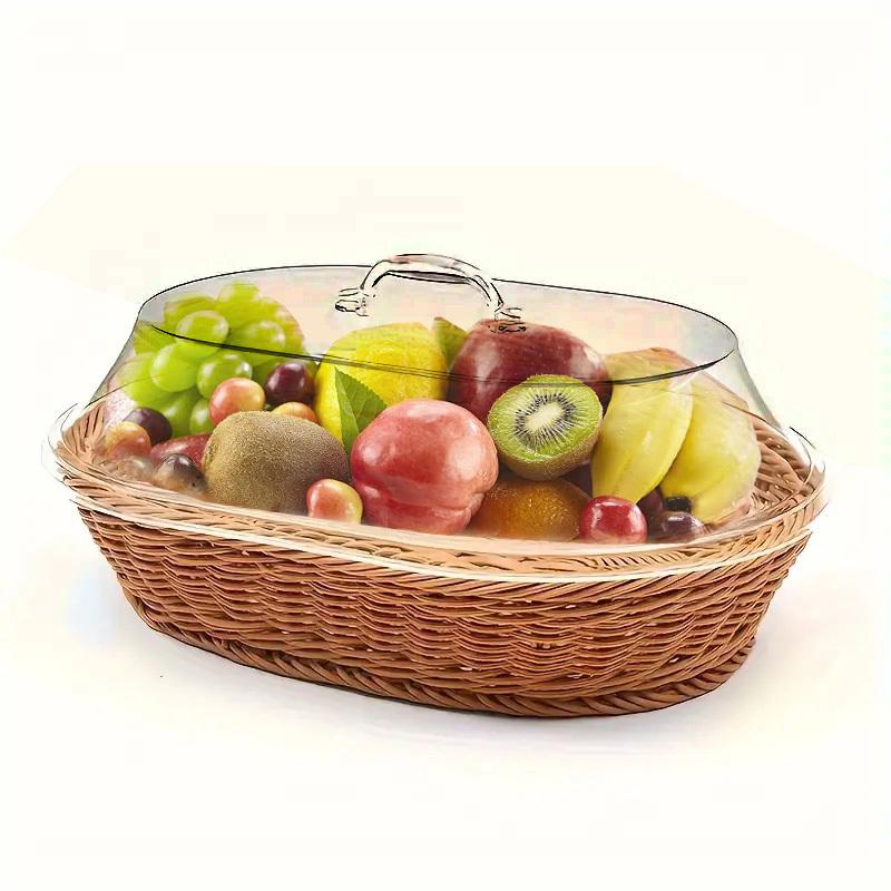 Cesta de Pan Ovalada Acrílica con Tapa Bandeja de Almacenamiento de Frutas y Verduras de Lujo Estilo Europeo
