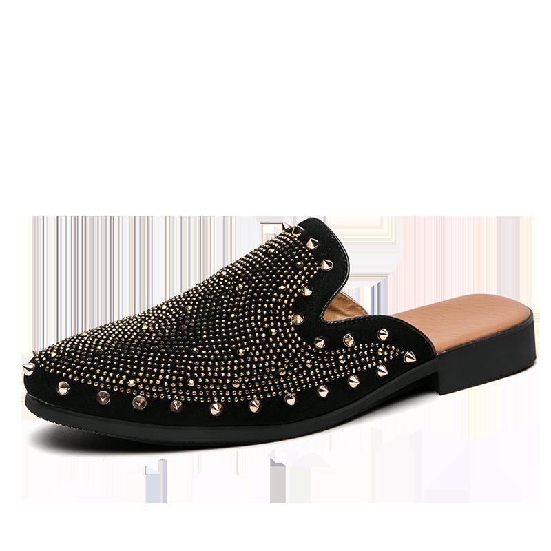 Korean Version of Spring and Autumn Men's Shoes Anti-velvet Leather Casual Shoes Men's Rivets Round Head Board Shoes Bag Head Leather Shoes