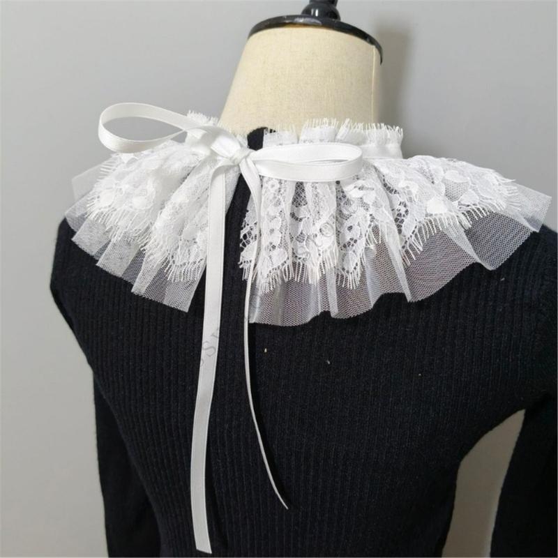 A0NF Vintage Lace Trim Neckpiece Adjustable Victorian Gothic Decorative Accessory Detachable Costume Collar for Party