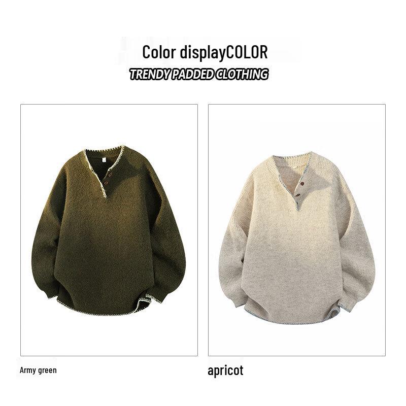 JEANSWEST Men's Loose-Fit Wool Blend V-Neck Sweater