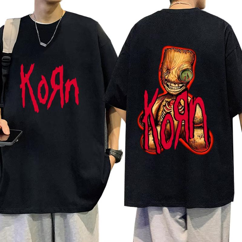 Summer Men Summer Polyester T-Shirt Fashion Top Tees Male Casual Short Sleeve Clothing Korn Music Streetwear Rock Band Unisex