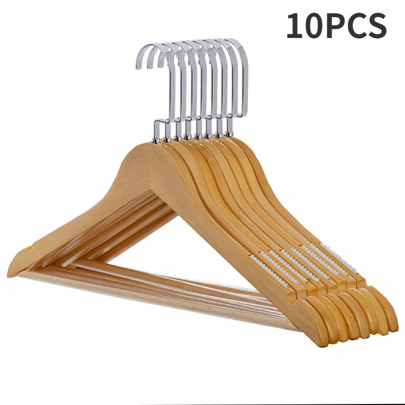 10 STÜCKE Retro Holz Kleiderbügel, Rutschfester Hemd Kleiderbügel mit 360° Drehhaken, Schrank Organizer Garderobenständer für Kleid Jacke