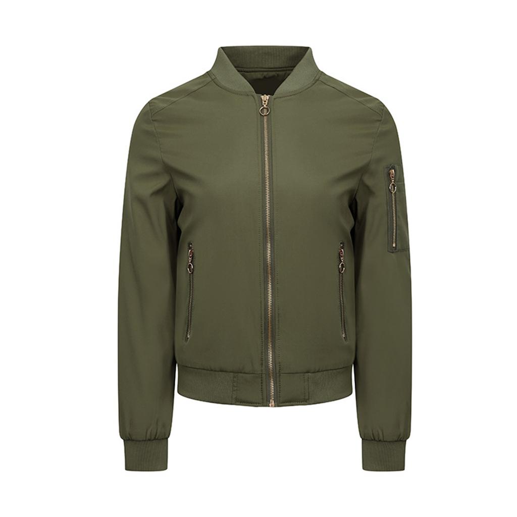 Women's Casual Fashion Solid Color Zipper Stand Up Collar Jacket