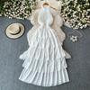 Rochie lungă elegantă și dulce, cu decolteu floral stratificat, tip halter, pentru femei, vară-toamnă, sexy, fără umeri, cu spatele gol, subțire, stratificată, maxi