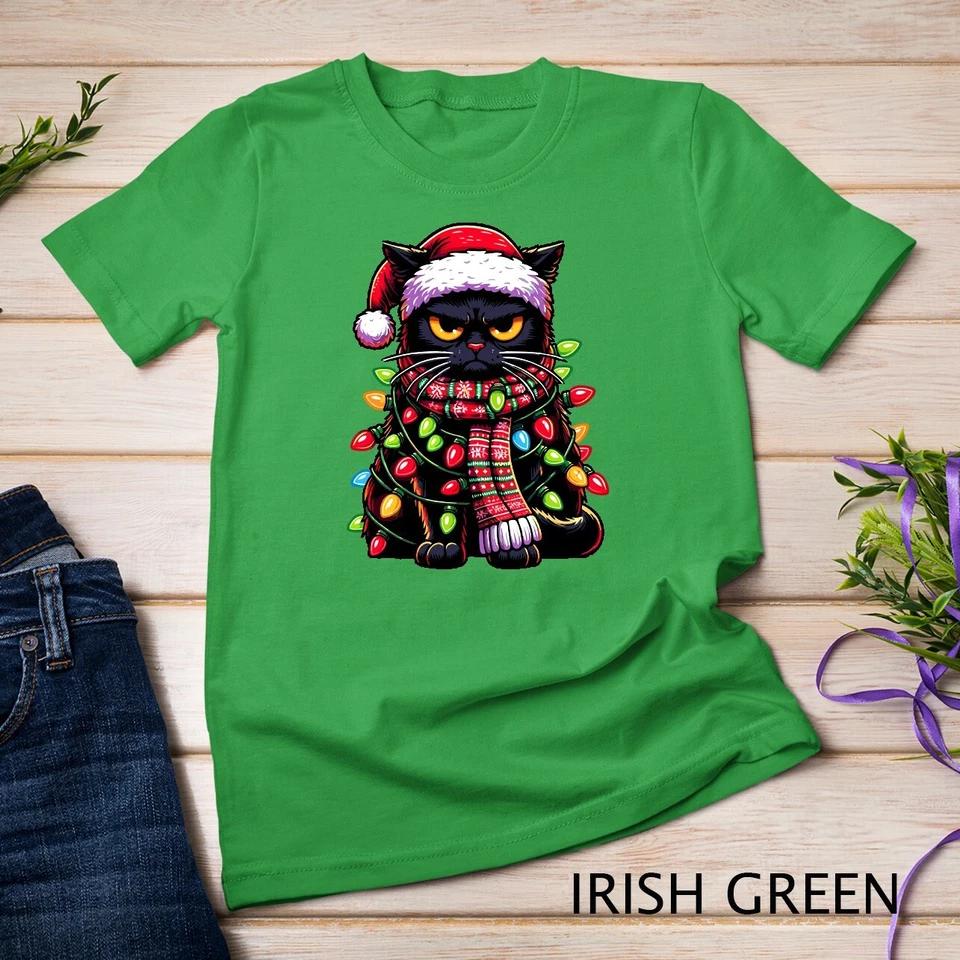 Grumpy Black Cat Meowy Xmas Christmas Outfit Cat Dad Cat Mom Unisex T-shirt 4 S