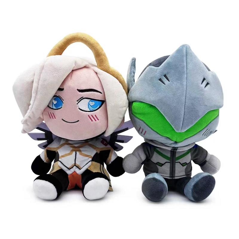 New Genji Mercy Plush Keychain 25cm Stuffed Soft Pendant Kawaii Collectible Bag Charm Plushie Birthday Halloween Gift For Gamers