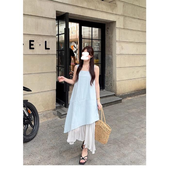 Irregular Strap Dress Women's Clothing 2025 Summer New French Stunning Seaside Vacation Style Suspender Long Skirt