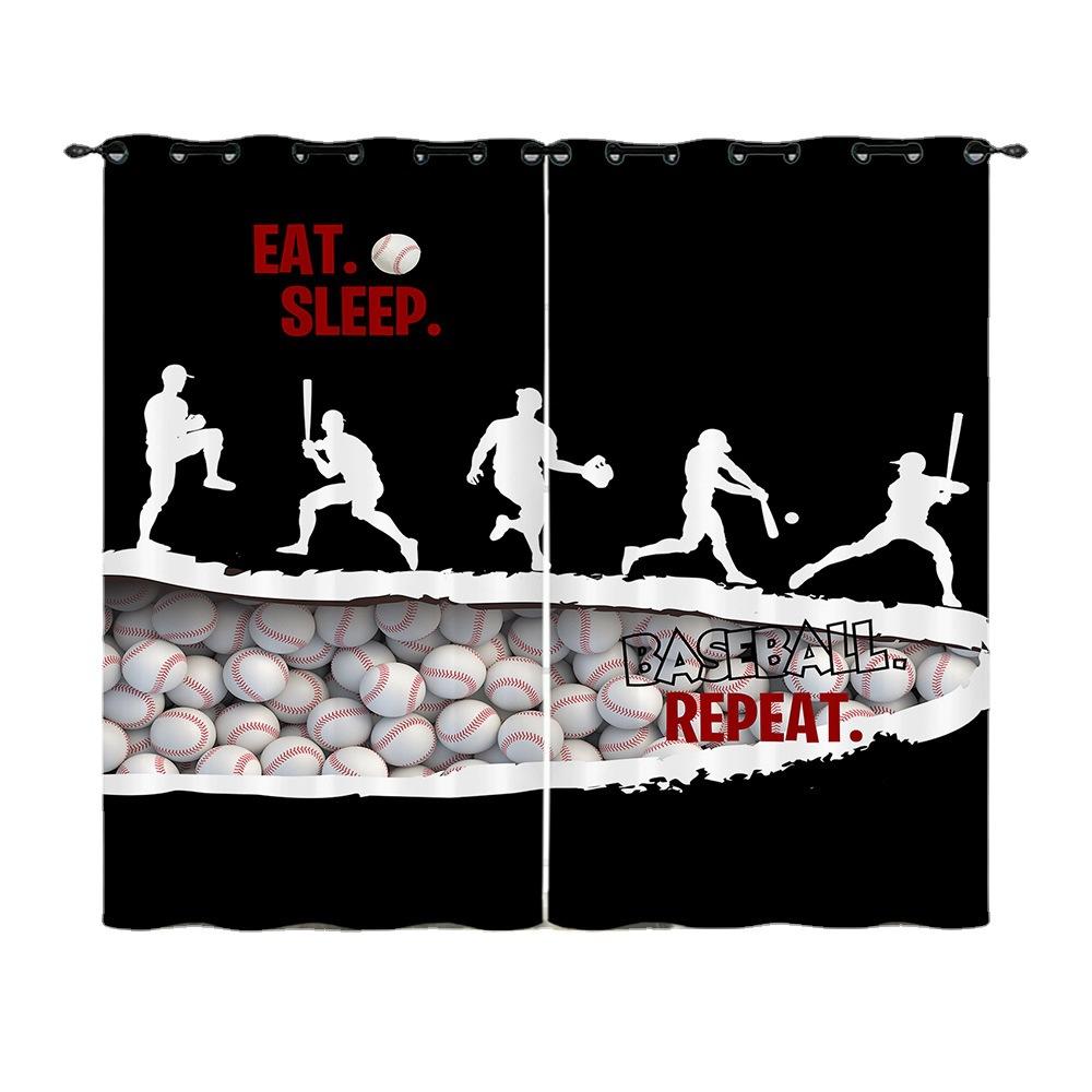 Curtain Bedroom Curtain Digital Printing Sports Baseball Blackout Curtain Fabric No Punching