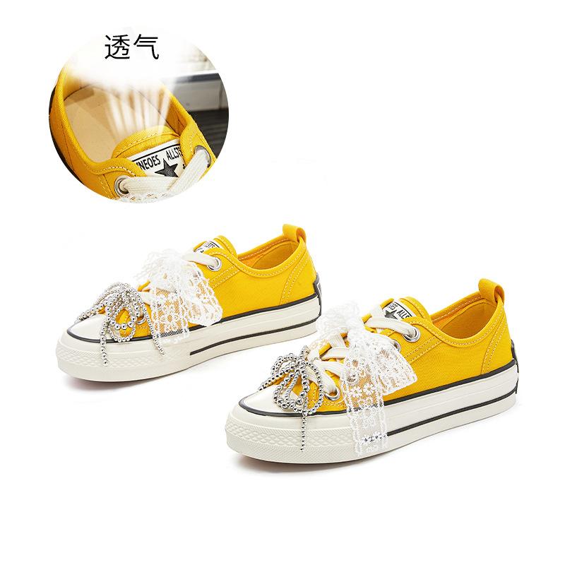 

Новые парусиновые туфли с бантом для женщин весна-лето 2025 года, высококачественные маленькие белые туфли на толстой подошве для женщин, универсальные повседневные одинарные туфли для женщин 40 жёлтый