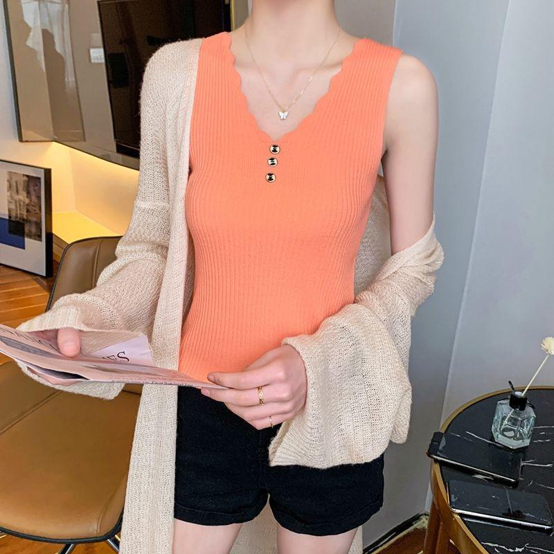 Large Women's Ice Silk Knit V-Neck Camisole: Summer All-Match Sexy Sweater Top