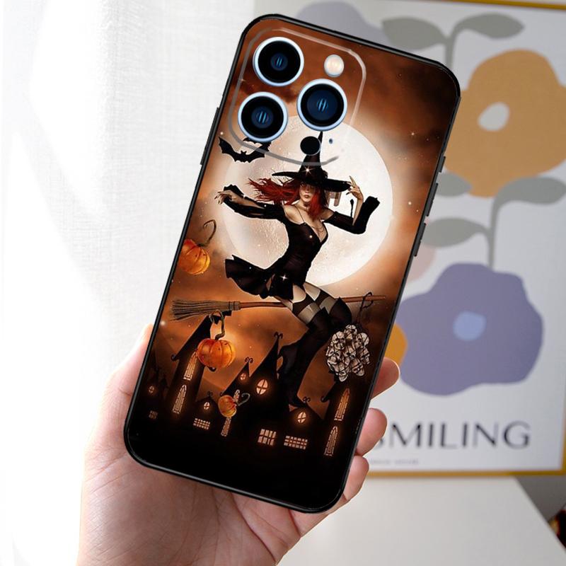 Halloween Moon Witch Horror Phone Case For iPhone 16 15 11 13 12 14 Pro Max Mini X XR XS 7 8 Plus Soft Cover