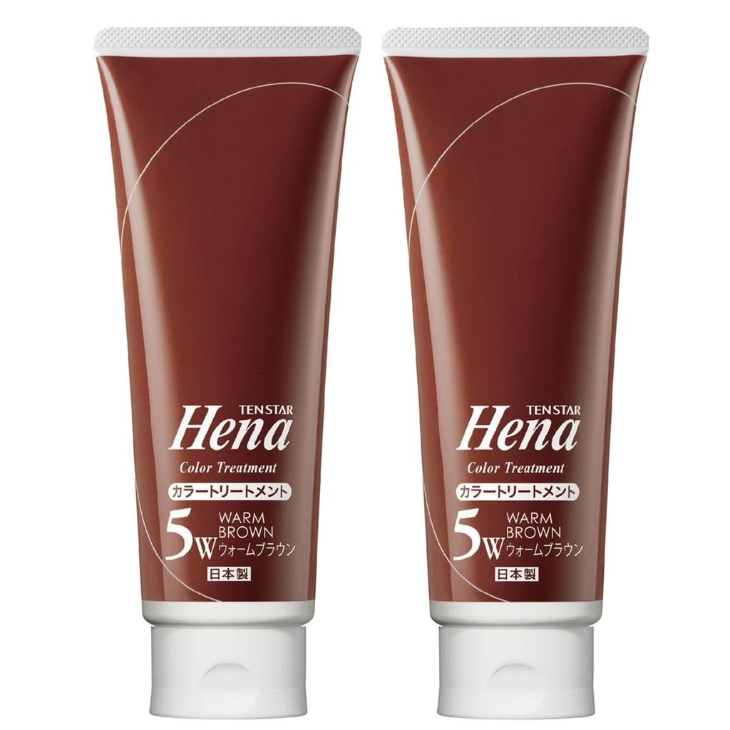 Tenstar Henna Color Warm 250g X 2 Bottles with Bonus For Gray and Formulated with Henna Leaf Treatment, Brown, (approximately 3-month Supply), Brush.