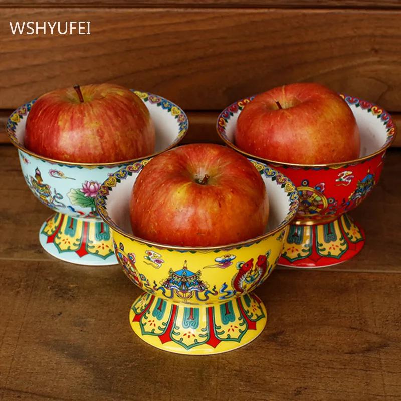 Chinesische Keramik Hohe Schale Buddha Hall Ornamente Heimkreativität Snack Aufbewahrungsschale Traditionelle Buddhistische Anbetungsartikel