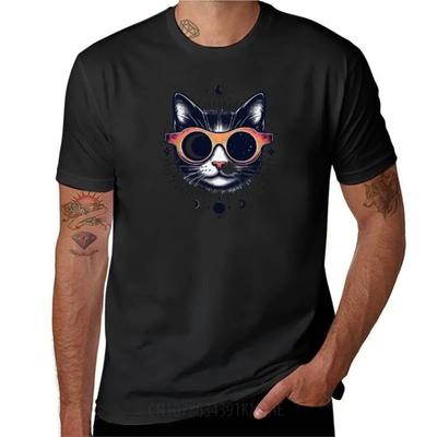 Cartoon Cat Total Solar Eclipse April TShirt Plus Size Tops Plain Oversizeds Mens T Shirt Graphic