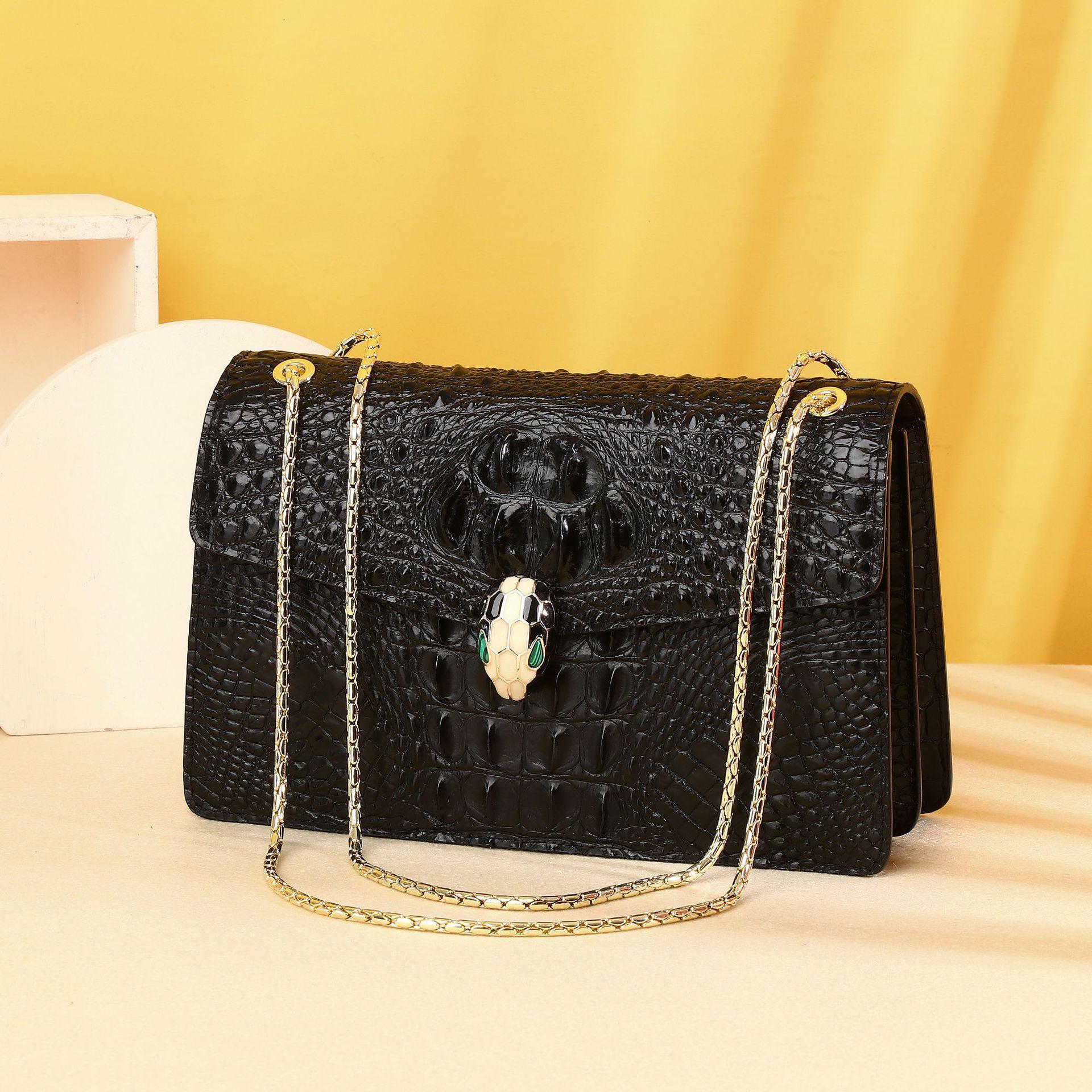 

Женская одноплечевая сумка с узором крокодила, повседневная сумка кроссбоди с узором крокодильего позвоночника, модная и трендовая женская сумка на цепочке чёрный