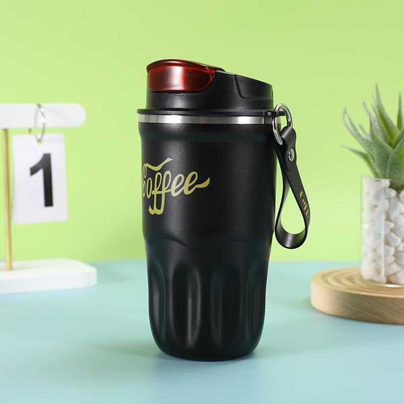 Nou termos din oțel inoxidabil portabil, ceașcă de cafea de mare capacitate, ceașcă de apă pentru mașină în aer liber, frânghie pentru mașină