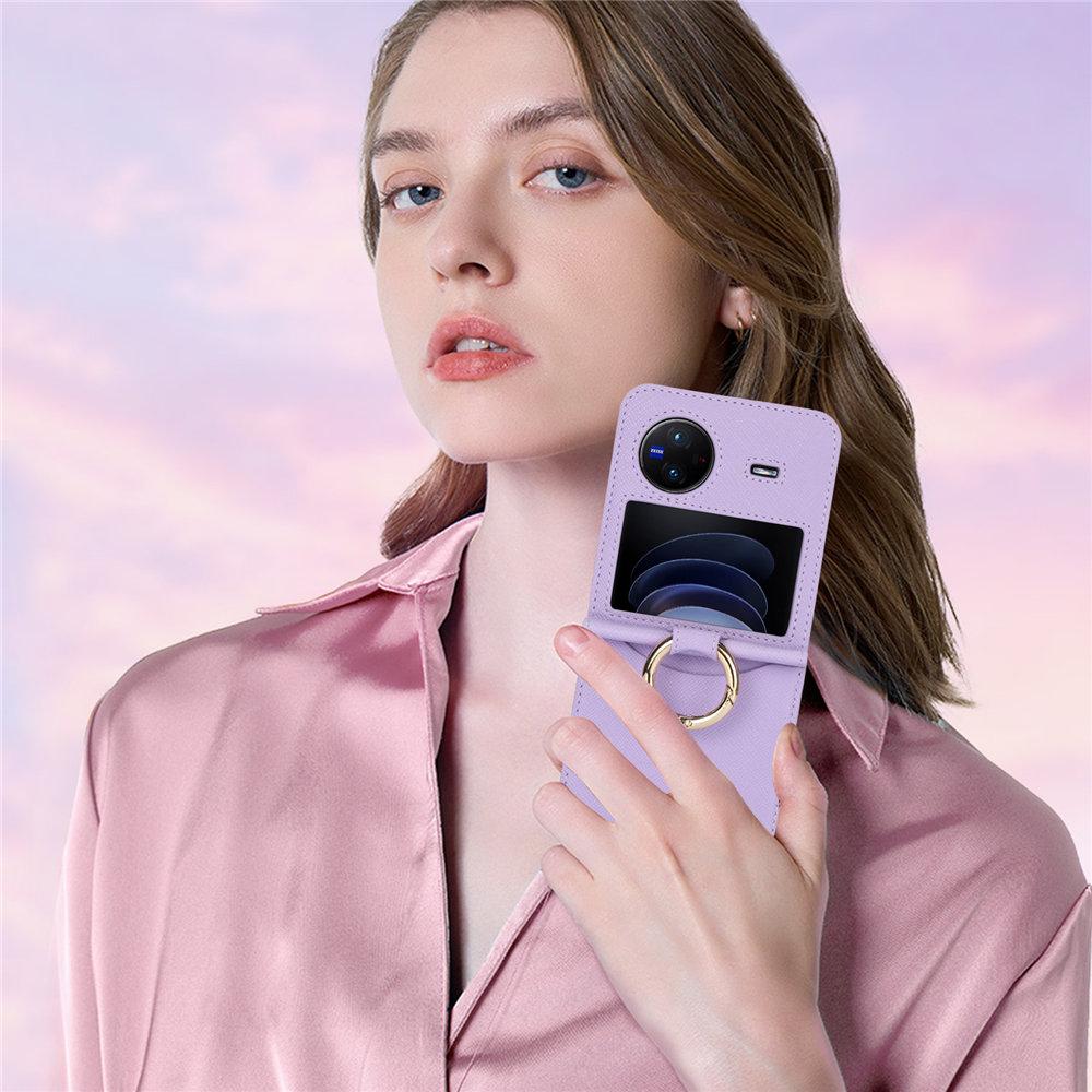 Cross Stripes Leather Credit Cards Slot Ring Holder Case For VIVO X Flip Protective Back Cover