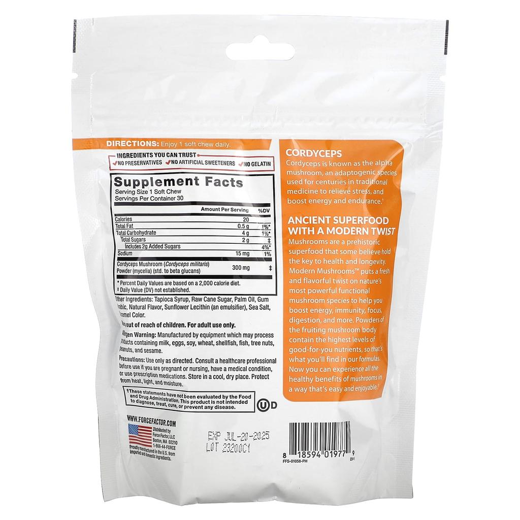 Modern Mushrooms™ Cordyceps Militaris Butterscotch Flavor 300Mg Superfood Soft Chews 30 Pieces