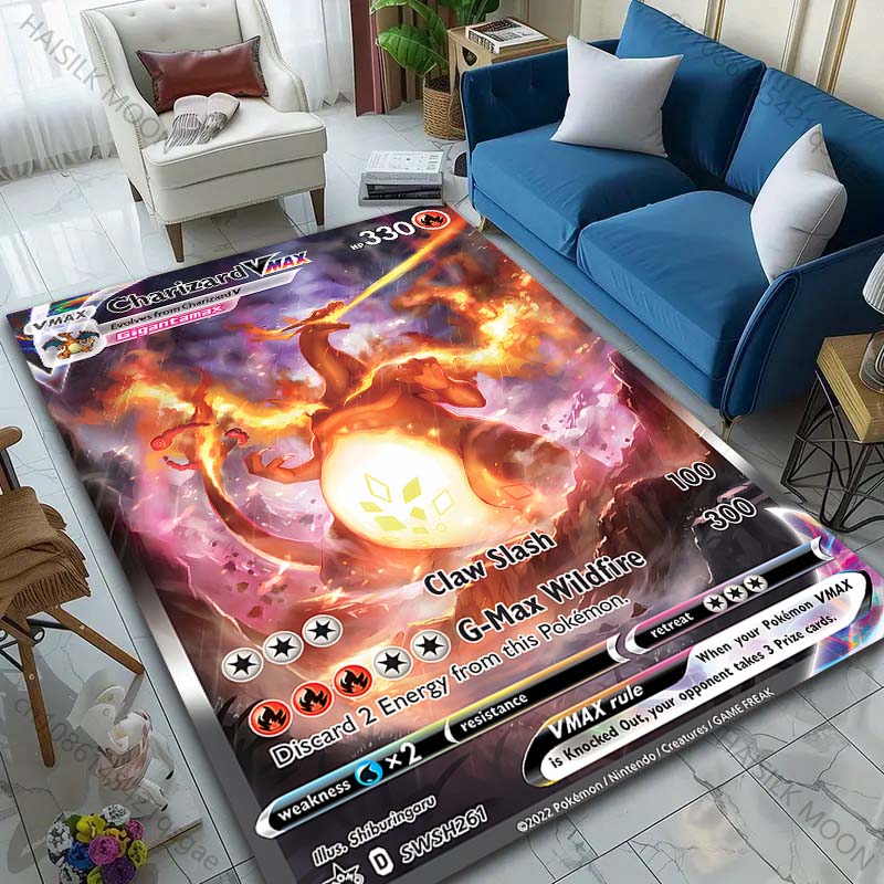 New! Pokemon Charizard Cards Print Carpet for Living Room Bedroom Bedside Floor Mat Kid's Room Non-slip Mat Home Decor Gifts