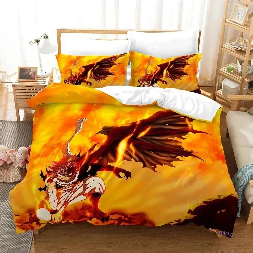 Top 3D Print Anime Fairy Tail Logo Natsu Bedding Set Boys Girls Twin Queen Soft Size Duvet Cover Pillowcase Bed Kids Adult Size