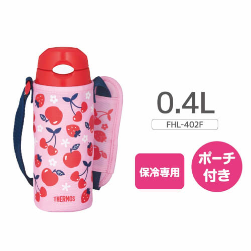 Thermos Water Bottle Vacuum Insulated Straw Bottle 400ml Pink Red Cold Storage Only FHL-402F PK-R