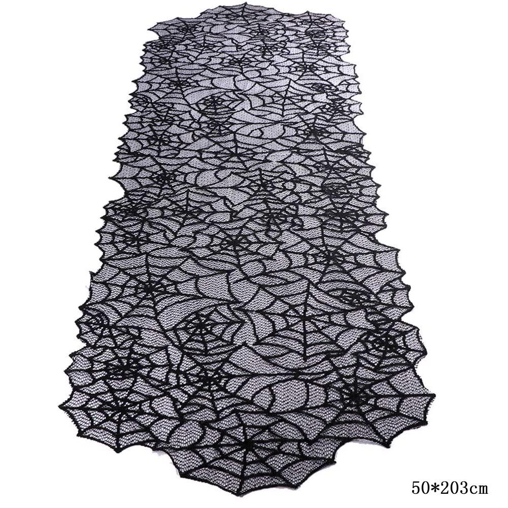 Black Lace Halloween Spiderweb Table Runner - European & American Style