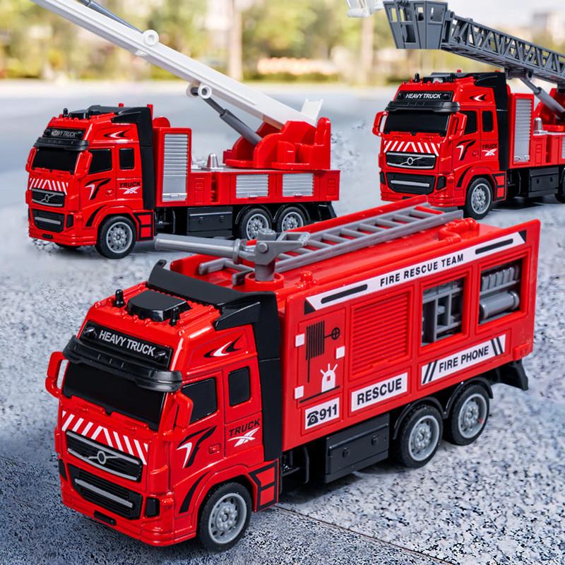 Fire Truck Alloy Inertia Pullback Toy With Rotatable Ladder For Kids Play And Handson Interaction