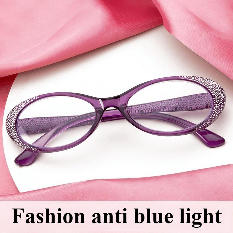 Fashionable Reading Glasses Imitation Diamond Inlay Anti Blue Light for Women, Comfortable for Middle-aged and Elderly Readers