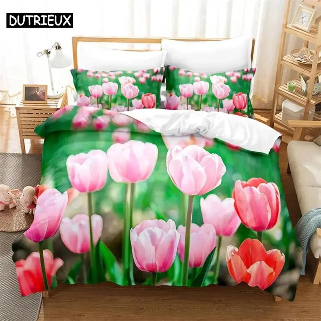 Tulip Scenery Quen Beding Set For Bedrom Soft Modern Bedspreads Comefortable Children Kids Soft Duvet Cover Comfortable Quilt Cover And Pilowcase