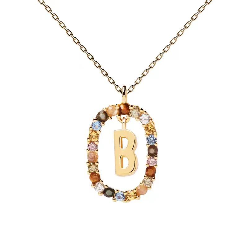 Colored Zirconia 26-Letter Necklace: European & American Style Simple Clavicle Chain Pendant