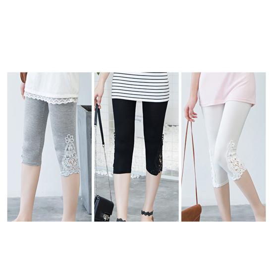 Cropped Leggings Hohe Taille Po-Lifting Spitze Gespleißte Yogahose Einfarbig Elastische Strumpfhose Damen Leggings