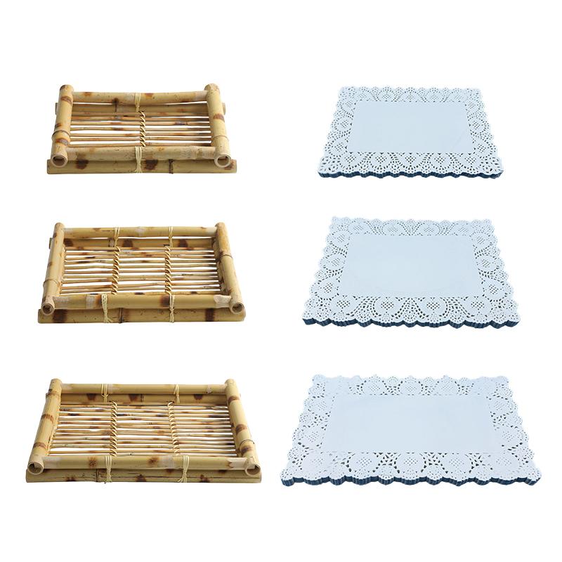 Thai Restaurant Supplies Bamboo Woven Trays Japanese Cuisine Sets Service Plates Creative Snacks Fried Food Dessert Plates