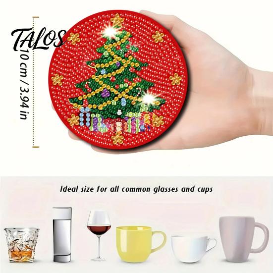 Feiertags-Tischdekorationen für Zuhause 12 Stück Weihnachten Strassmalerei Kunst-Untersetzer, DIY Strass-Untersetzer Dekorations-Set mit Halter,
