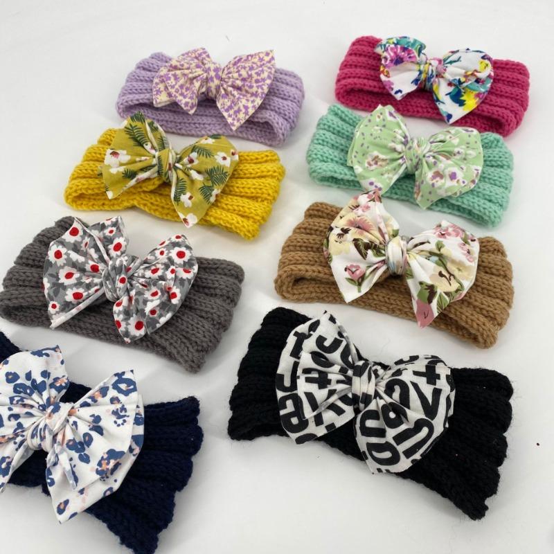 New children's headband headband, printed bow knitted wool headband, baby headgear hair accessories Baby
