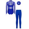 Leotard für Mädchen für Auftritte mit funkelnden Strasssteinen & Netzoberteil: Rollkragen Langarm Cut-out Rücken, Mit passendem Unterhemd, Leggings & Haarband