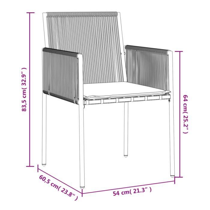 VidaXL Chaises de jardin et coussins lot de 4 noir 54x60,5x83,5 cm 3187091