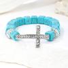 Flexible Crosses Designs Bracelet Irregular Turquoise Beads Stretchable Metal Jewelry Unisex Fashion Gift