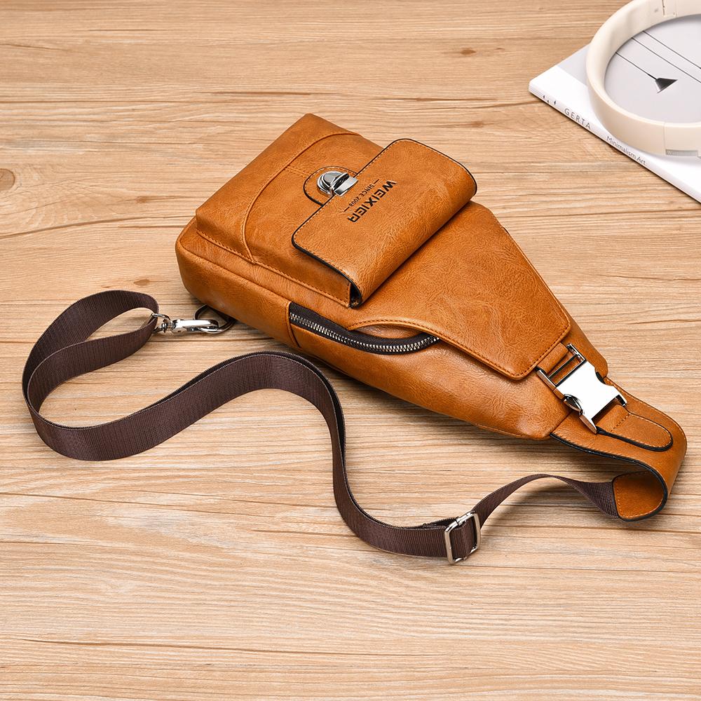WEIXIER Men's Leather Sling Bag Crossbody Backpack Water-Resistant Shoulder Bag for Travel, Hiking, Daily Commute