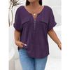 QICED Women's Fashion Casual Solid Color Print Short Sleeve V Neck Blouses & Shirts